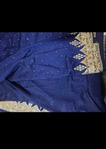 Elegant Blue Saree with Golden Border