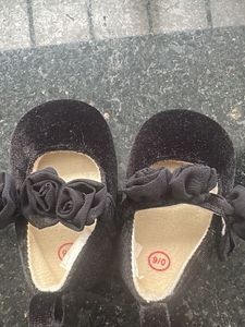 Adorable Black Baby Shoes with Flowers