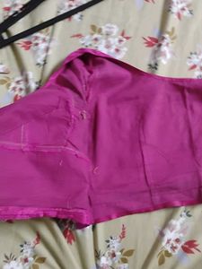 Vibrant Pink Silk Blouse with Embellished Border