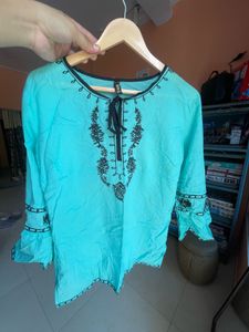 Beautiful Teal Kurta with Black Embroidery