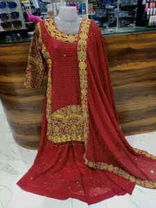 Elegant Red &amp; Gold Ethnic Suit size L