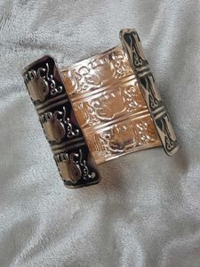Elephant Design Gold Black Cuff Bracelet