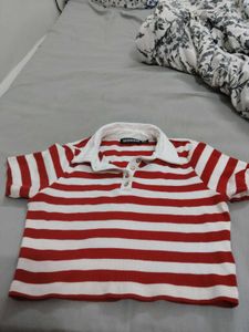 Red and White Striped Polo Shirt