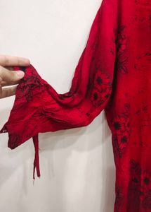 Red Floral Print Kurta