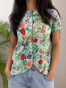 Trendy Floral Zip Front Top | Mint Green
