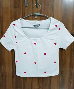 Cute White Heart Crop Top