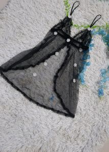 Beautiful Black Net Night Wear