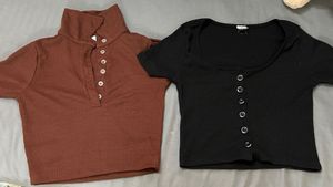 Ribbed Button-Up Crop Tops (Set of 2)(XS)