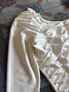 White Ruched Long Sleeve Top