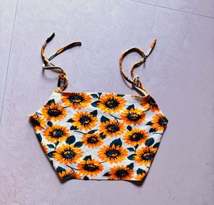 Sunflower Print Crop Top