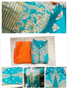 Teal Embroidered Kurta Set with Orange Bottom