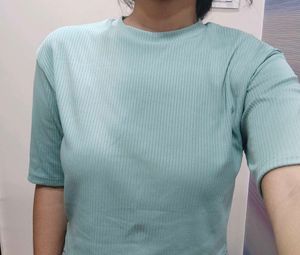 Trendy Ribbed Mint Green Top