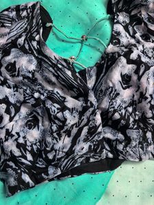 Beautiful Teal Saree with Polka Dots and Blouse