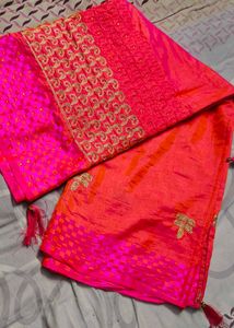 Combo of 2 Festive Sarees (Pink Designer &amp; Wine Go