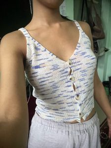 Striped Knit Button-Up Tank Top