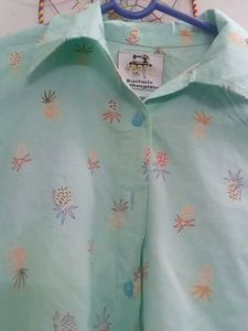 Light Blue Fruit Print Collared Shirt