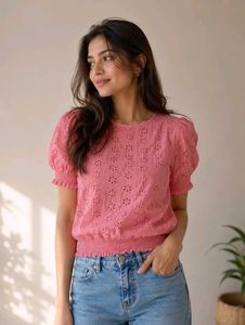 Pink Embroidered Puff Sleeve Top