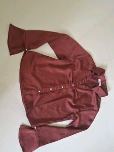 Elegant Satin Blouse - Mustard &amp; Burgundy