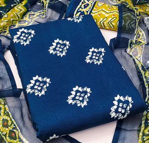 Blue Printed Unstitched Kurta Set materials