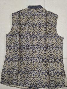 Men's Blue Kurta with Brocade Jacket
