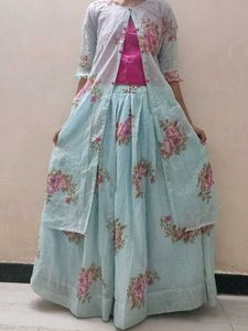 Blue Floral Lehenga Choli Set