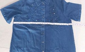 Blue Denim Long Kurti With Embellishment
