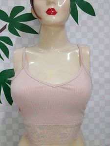 (700)Pink Lace Trim Cami Top