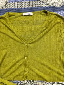 Olive Green Ribbed Button-Up Top