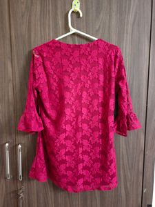Casual Red Lace Top With Bell Sleeves