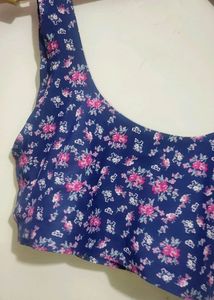 Blue 🔵 Pink Flower 🌺 Print Sport Bra Non Padded