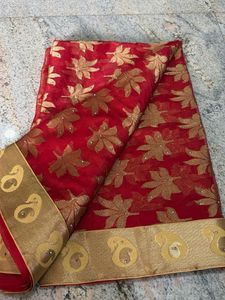 Stunning Red Saree with Gold Motif