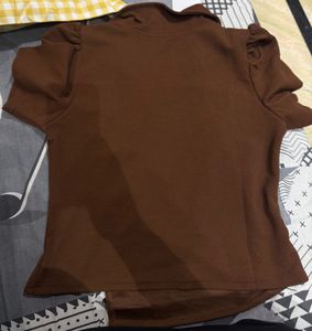 Chic Brown Textured Wrap Top