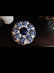 Blue Floral Ceramic Pumpkin Decor