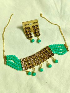 Green Beaded Choker Necklace Set
