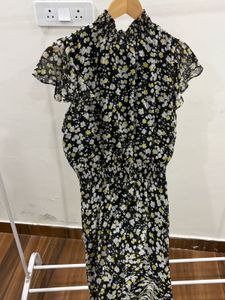 Yellow Ditsy Floral Layered Cut Maxi Dress