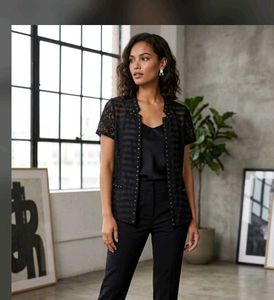 Stylish Black Studded Lace Jacket