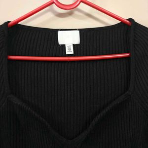 H&amp;M Rib-knit sweetheart neck top