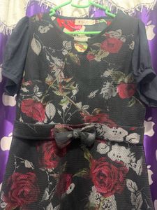 Floral Print Maxi Dress with Bow