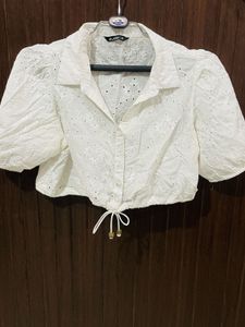 Chic White chickenkari Crop shirt