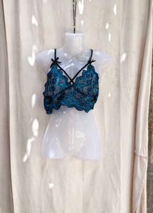 I. Teal Lace Bralette with Black Straps