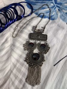 Oxidized Silver Boho Necklace Set