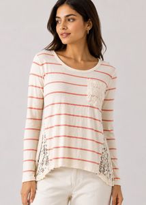 Striped Lace Detail Top