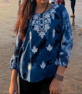 Boho Tie-Dye Embroidered short kurti