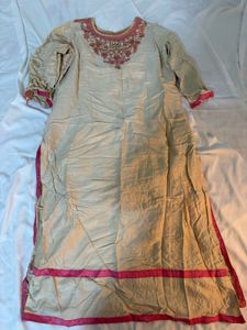 Beige Embroidered Kurta Set with Dupatta