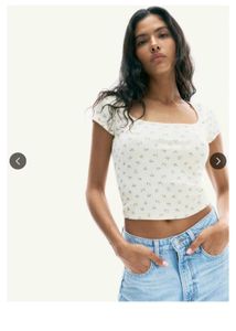 Cute Floral Print Square Neck Top