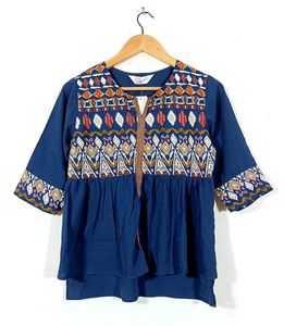 Dark Blue Printed Top (Women)