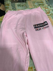 Pink Wide Leg Pants with "Fashion New York" Print