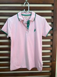 Pink Polo Shirt with Green Trim