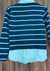 Striped Collared Long Sleeve Top
