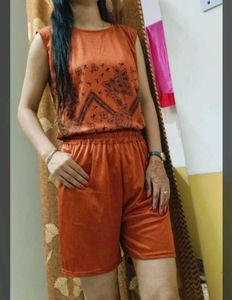 Satin Pyjama Shorts - Burnt Orange